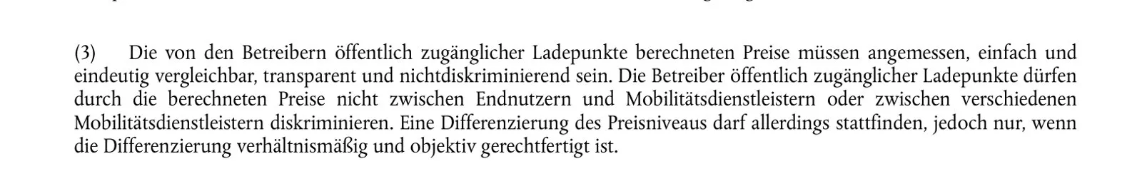 Auszug aus der AFIR zum Diskriminierungsverbot bei Ladepreisen