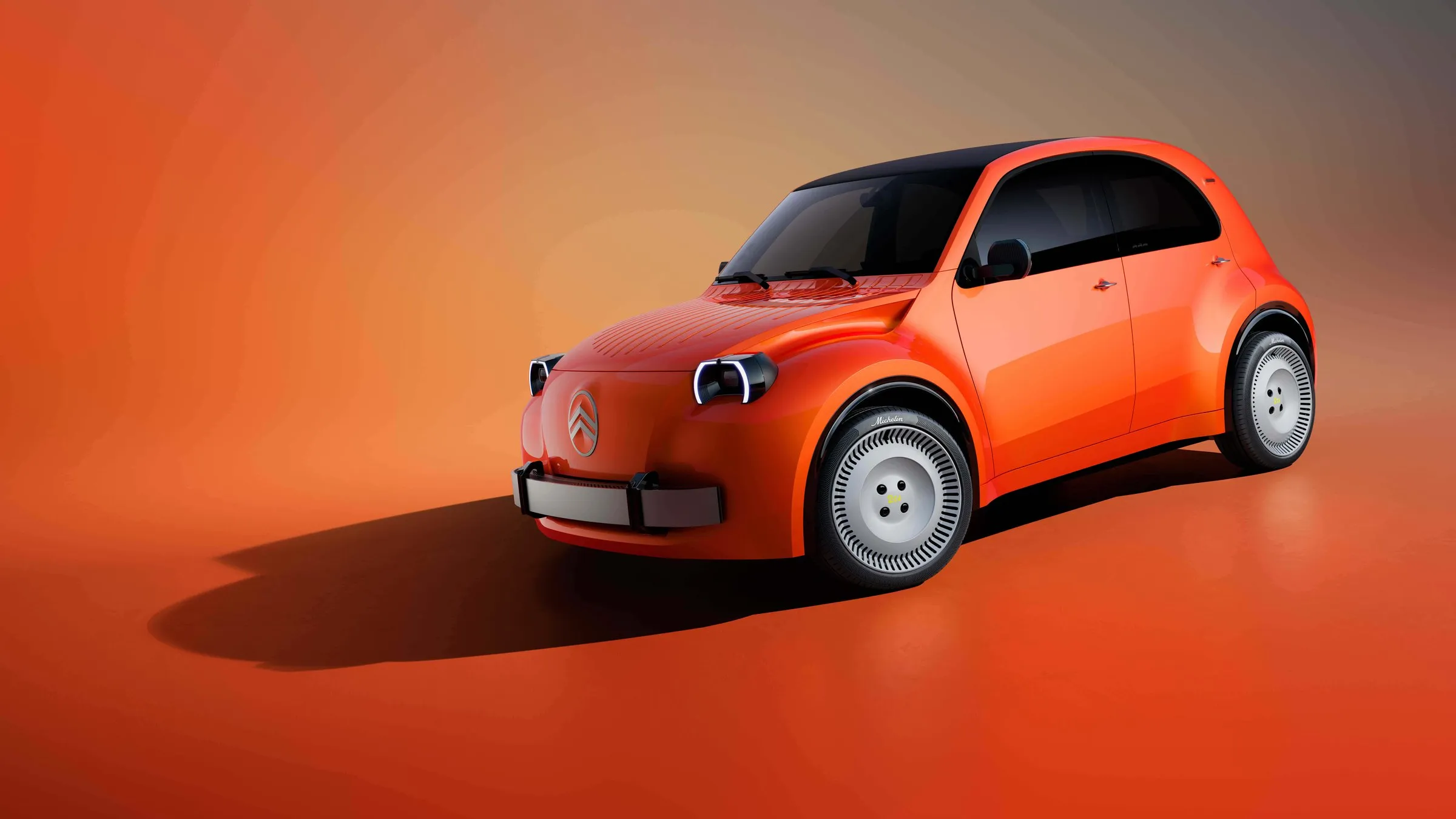 Orangefarbene Citroën-2CV-Studie mit Elektroantrieb