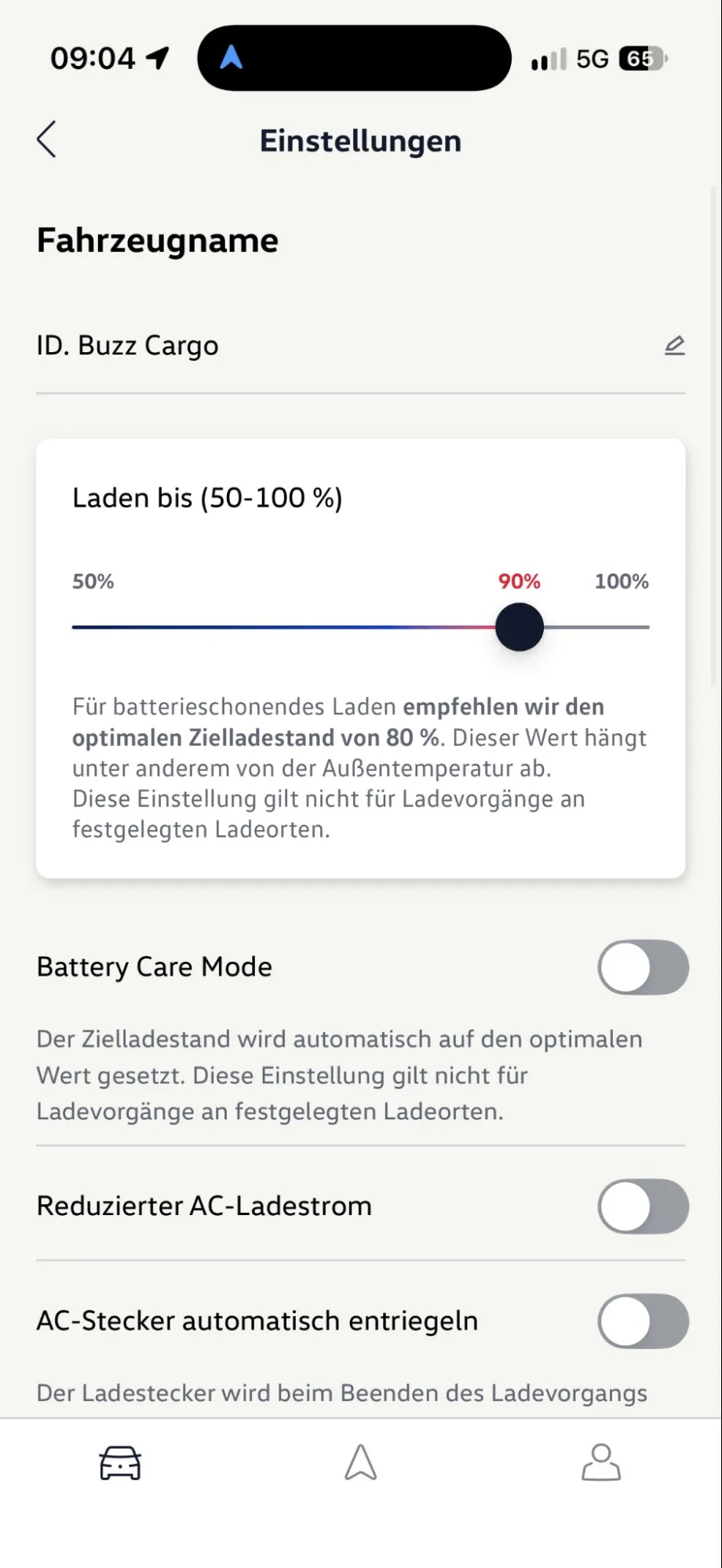 VW-App: Ladelimit-Einstellung beim ID. Buzz