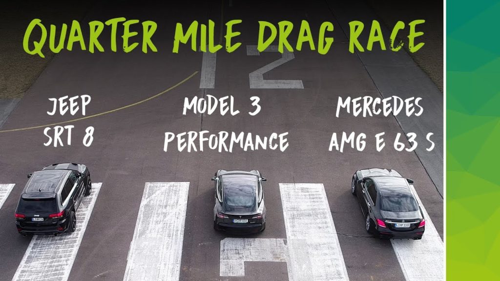 nextmove Drag Race Tesla Model 3 Performance Mercedes AMG E 63 S Jeep SRT8