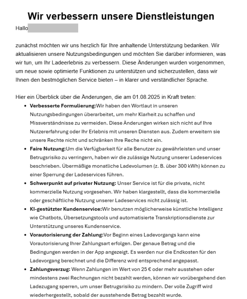 Elli-AGB-Änderung, Mail an Kunden